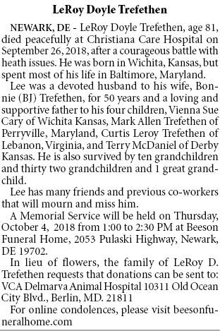 Leroy Doyle TREFETHEN Obituary